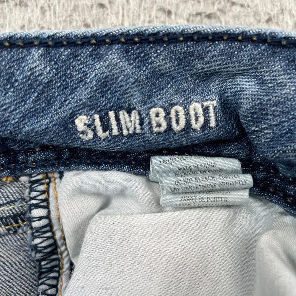 American Eagle Jeans Womens 4 Blue Slim Boot Stretch Distressed Low Rise Denim